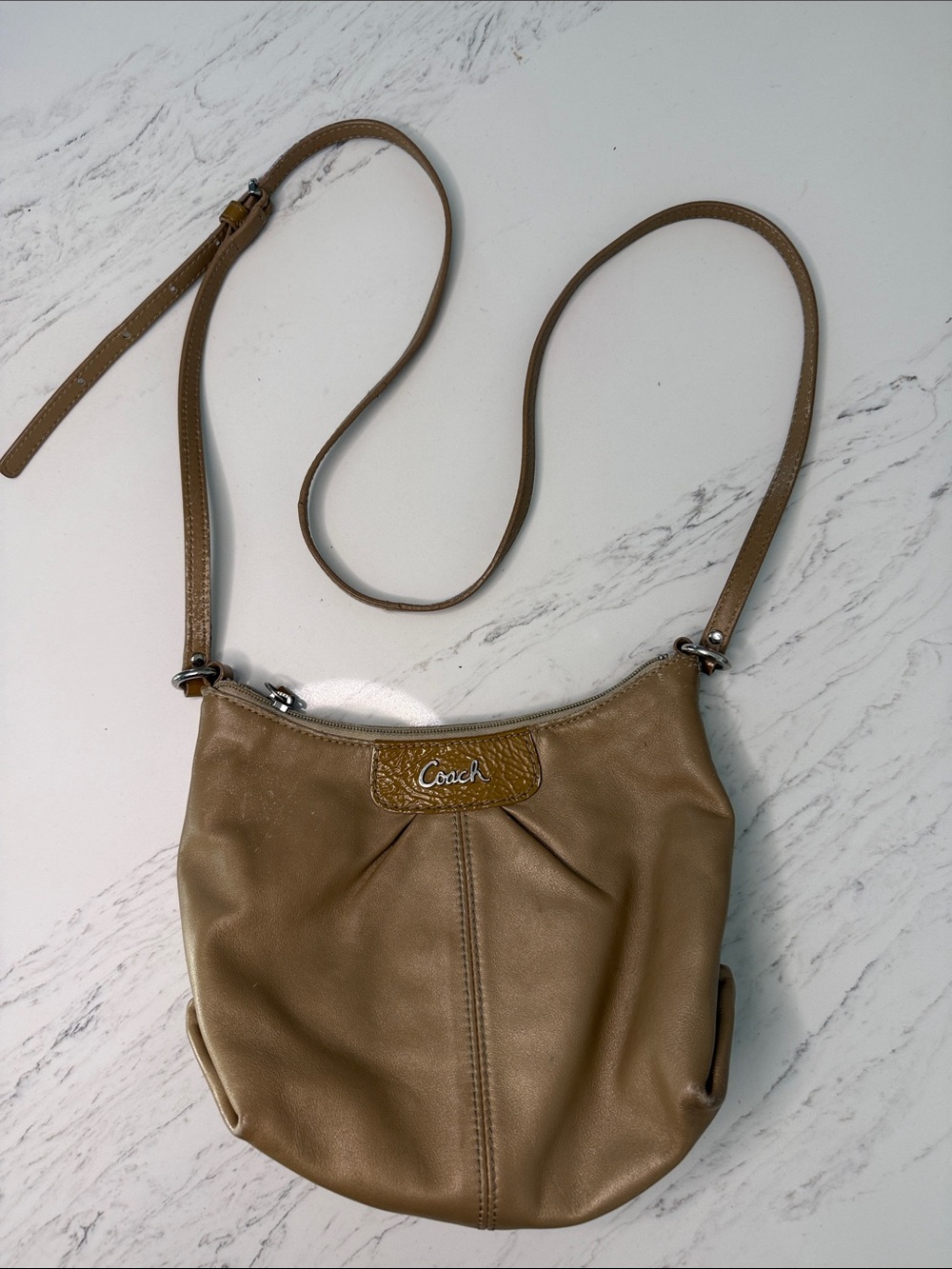 Coach Ashley Beige/Tan Leather Crossbody Shoulder Bag